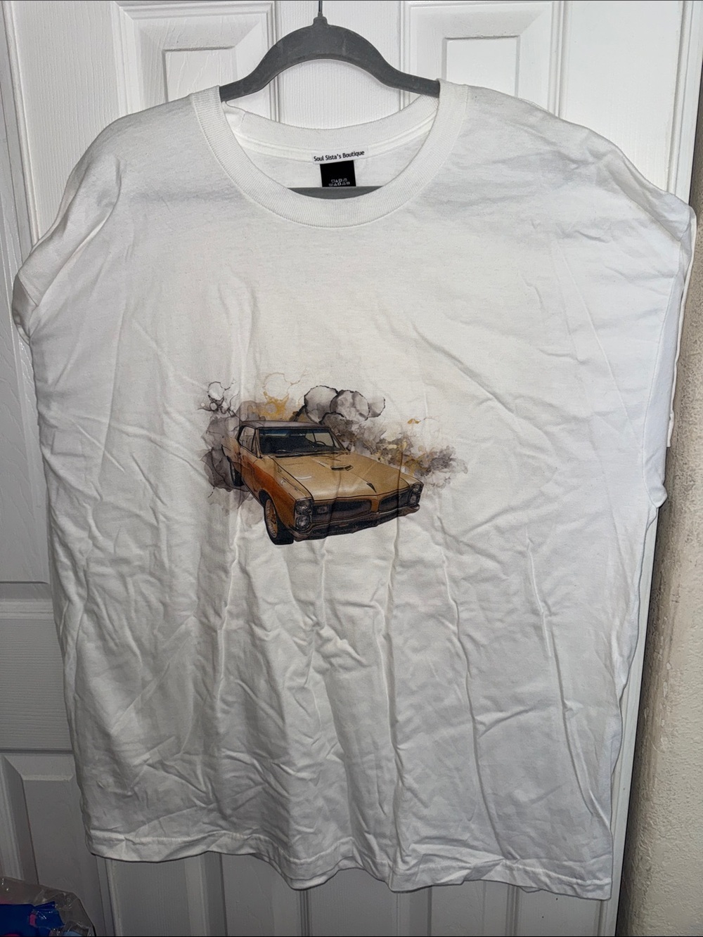 Vintage Muscle Car Graphic Tee - Yellow Car on White - Picture 3 of 6